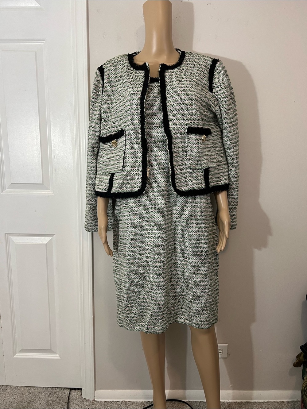 St. John Knits Green and pink Tweed 2-Piece Dress Set,12